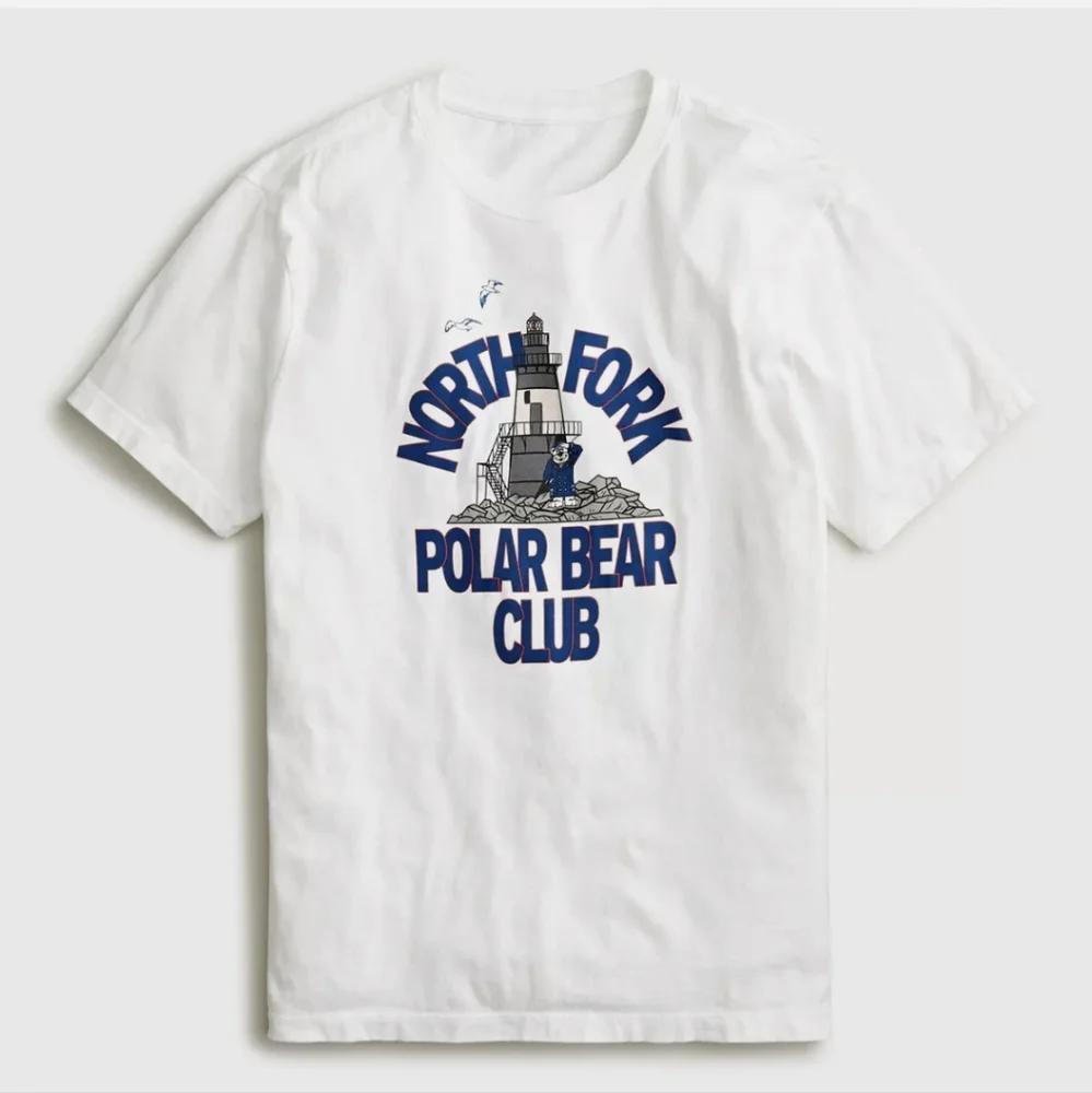 J.Crew North Fork Polar Bear Club graphic T-shirt White/Navy LG BNWT RETIRED $70